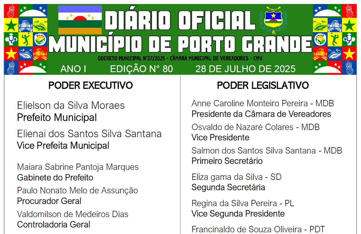 DIÁRIO OFICIAL - EDIÇÃO N° 80 - 28 DE JULHO DE 2025